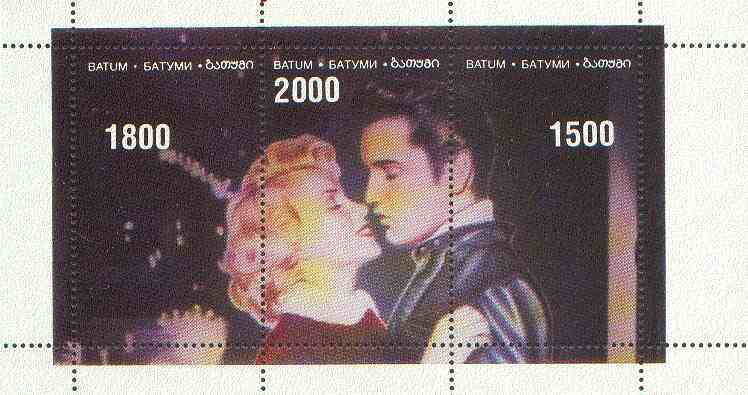 Batum 1995 'The Kiss'  Elvis Presley & Marilyn Monroe perf sheetlet unmounted mint, stamps on , stamps on  stamps on music, stamps on  stamps on personalities, stamps on  stamps on elvis, stamps on  stamps on entertainments     films, stamps on  stamps on cinema, stamps on  stamps on marilyn monroe