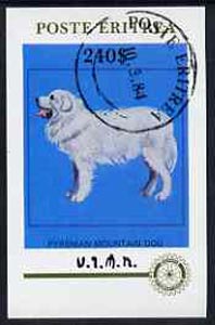 Eritrea 1984 Rotary - Dogs (Pyrenian Mountain Dog) imperf souvenir sheet ($240 value) cto used, stamps on animals      dogs     rotary     pyrenian