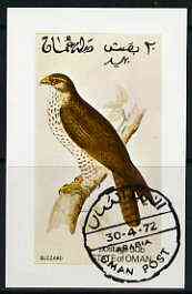 Oman 1972 Birds (Buzzard) imperf souvenir sheet (50b value) cto used, stamps on , stamps on  stamps on birds, stamps on  stamps on birds of prey, stamps on  stamps on buzzard