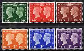 Great Britain 1940 Stamp Centenary unmounted mint set of 6, stamps on postal, stamps on  kg6 , stamps on stamp centenary