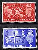 Great Britain 1951 Festival of Britain unmounted mint set of 2, stamps on , stamps on  stamps on , stamps on  stamps on  kg6 , stamps on  stamps on 