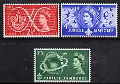 Great Britain 1957 World Scout Jamboree unmounted mint set of 3 SG 557-59, stamps on , stamps on  stamps on scouts