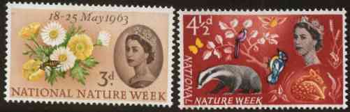 Great Britain 1963 Nature Week set of 2 (ordinary) unmounted mint SG 637-38, stamps on , stamps on  stamps on animals, stamps on  stamps on badger, stamps on  stamps on honey, stamps on  stamps on bees, stamps on  stamps on insects