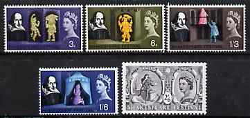 Great Britain 1964 Shakespeare Festival unmounted mint set of 5 (ordinary) SG 646-508, stamps on , stamps on  stamps on literature, stamps on  stamps on theatre, stamps on  stamps on shakespeare