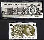 Great Britain 1965 Simon de Montforts Parliament unmounted mint set of 2 (ordinary) SG 663-64, stamps on constitutions, stamps on parliament