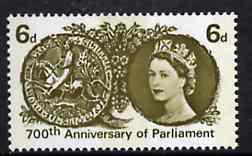 Great Britain 1965 Simon de Montforts Parliament unmounted mint (phosphor) SG 663p, stamps on constitutions, stamps on parliament