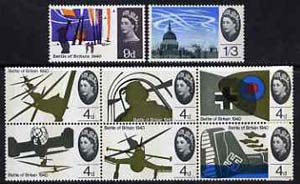 Great Britain 1965 25th Anniversary of Battle Of Britain unmounted mint set of 8 (phosphor) SG 671p-78p, stamps on , stamps on  stamps on aviation, stamps on  stamps on  ww2 , stamps on  stamps on  raf , stamps on  stamps on battles, stamps on  stamps on  ww2 , stamps on  stamps on 