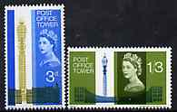 Great Britain 1965 Post Office Tower unmounted mint set of 2 (ordinary) SG 679-80, stamps on , stamps on  stamps on postal, stamps on  stamps on communications, stamps on  stamps on monuments