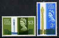 Great Britain 1965 Post Office Tower unmounted mint set of 2 (phosphor) SG 679-80p, stamps on , stamps on  stamps on postal, stamps on  stamps on communications, stamps on  stamps on monuments