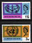 Great Britain 1965 United Nations & International Co-operation Year unmounted mint set of 2 (phosphor) SG 681-82p, stamps on , stamps on  stamps on united-nations, stamps on icy