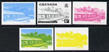 Grenada 1975 Cocoa Beans 6c set of 5 imperf progressive colour proofs comprising the 4 basic colours plus blue & yellow composite (as SG 654) unmounted mint, stamps on drink   food