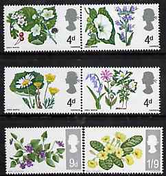 Great Britain 1967 British Wild Flowers unmounted mint set of 6 (ordinary) SG 717-22, stamps on flowers