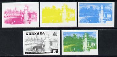 Grenada 1975 Rum Distillery 10c set of 5 imperf progressive colour proofs comprising the 4 basic colours plus blue & yellow composite (as SG 656) unmounted mint, stamps on , stamps on  stamps on food    drink     alcohol