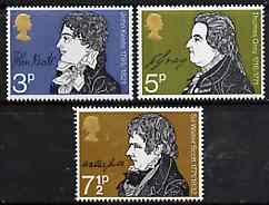 Great Britain 1971 Literary Anniversaries set of 3 unmounted mint, SG 884-86, stamps on literature