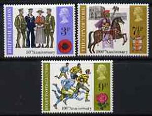 Great Britain 1971 British Anniversaries set of 3 unmounted mint, SG 887-89, stamps on militaria, stamps on rugby, stamps on statues