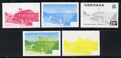 Grenada 1975 Parliament Building 20c set of 5 imperf progressive colour proofs comprising the 4 basic colours plus blue & yellow composite (as SG 659) unmounted mint, stamps on , stamps on  stamps on constitutions    parliament