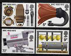 Great Britain 1972 Broadcasting Anniversaries set of 4 unmounted mint, SG 909-12, stamps on technology, stamps on radio, stamps on music, stamps on entertainments, stamps on cameras