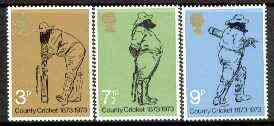 Great Britain 1973 County Cricket (W G Grace) unmounted mint set of 3, SG 928-30, stamps on , stamps on  stamps on cricket    bowls