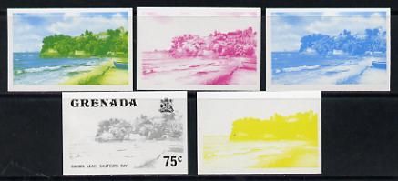 Grenada 1975 Sauteurs Bay 75c set of 5 imperf progressive colour proofs comprising the 4 basic colours plus blue & yellow composite (as SG 663) unmounted mint, stamps on , stamps on  stamps on tourism