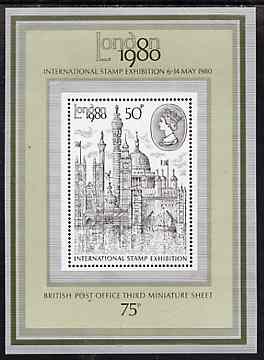 Great Britain 1980 'London 1980' International Stamp Exhibition, unmounted mint m/sheet SG MS 1119, stamps on stamp exhibitions, stamps on buildings