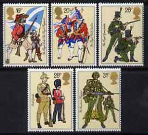 Great Britain 1983 British Army Uniforms unmounted mint set of 5 SG 1218-22 (gutter pairs available price x 2), stamps on militaria, stamps on uniforms
