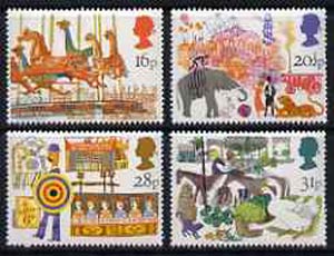Great Britain 1983 British Fairs unmounted mint set of 4 SG 1227-30 (gutter pairs available price x 2), stamps on circus, stamps on animals, stamps on elephants, stamps on lions, stamps on food