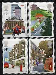 Great Britain 1985 Royal Mail 350 Years unmounted mint set of 4, SG 1290-93 (gutter pairs available price x 2), stamps on postal, stamps on postbox, stamps on motorbikes, stamps on buses, stamps on postman