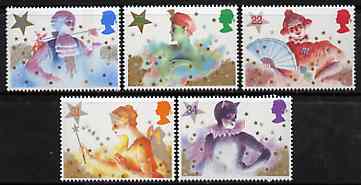 Great Britain 1985 Christmas - Pantomime Characters set of 5 unmounted mint (gutter pairs available price x 2) SG 1303-07, stamps on entertainments, stamps on theatre, stamps on christmas, stamps on cats, stamps on fans
