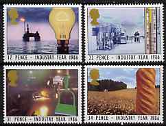 Great Britain 1986 Industry Year set of 4 unmounted mint, SG 1308-11, stamps on industry, stamps on  oil , stamps on agriculture, stamps on health, stamps on energy, stamps on bread, stamps on food.medical