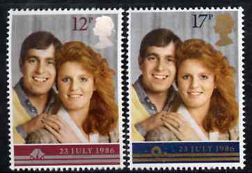 Great Britain 1986 Royal Wedding set of 2 unmounted mint, SG 1333-34, stamps on royalty, stamps on andrew & fergie