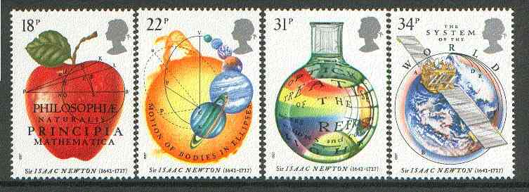 Great Britain 1987 Newton's Principles of Mathematics set of 4 unmounted mint, SG 1351-54, stamps on , stamps on  stamps on maths, stamps on science, stamps on astronomy, stamps on  stamps on newton