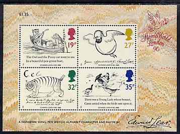 Great Britain 1988 Death Centenary of Edward Lear (Artist & Author) m/sheet unmounted mint SG MS 1409, stamps on arts, stamps on cats, stamps on literature, stamps on books, stamps on death, stamps on honey
