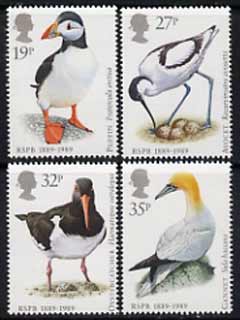 Great Britain 1989 Centenary of Royal Society for the Protection of Birds set of 4 unmounted mint, SG 1419-22, stamps on birds