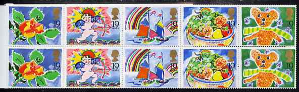 Great Britain 1989 Greeting Stamps unmounted mint booklet pane of 10 (2 sets of 5 plus 12 labels), stamps on rainbows, stamps on teddy bears