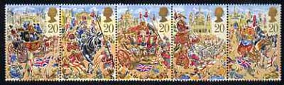 Great Britain 1989 Lord Mayors Show, London unmounted mint strip of 5, SG 1457a, stamps on militaria    mail coaches