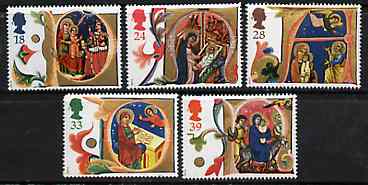 Great Britain 1991 Christmas - Illuminated Letters set of 5 unmounted mint SG 1582-86, stamps on , stamps on  stamps on christmas, stamps on bibles