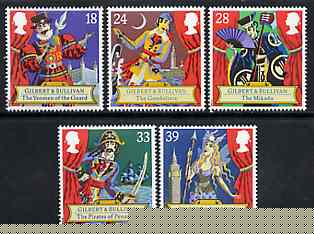 Great Britain 1992 Gilbert & Sullivan Operas set of 5 unmounted mint, SG 1624-28, stamps on music, stamps on operas, stamps on entertainments
