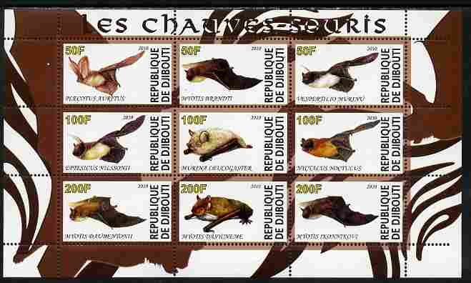 Djibouti 2010 Bats perf sheetlet containing 9 values unmounted mint, stamps on , stamps on  stamps on animals, stamps on  stamps on mammals, stamps on  stamps on bats