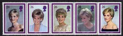 Great Britain 1998 Princess Diana Memorial Issue unmounted mint strip of 5, SG 2021a, stamps on , stamps on  stamps on diana    royalty