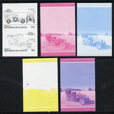 St Vincent - Bequia 45c Chadwick Great Six (1907) set of 5 imperf progressive colour proofs in se-tenant pairs comprising the 4 basic colours plus blue & magenta composite (5 pairs) unmounted mint, stamps on , stamps on  stamps on cars