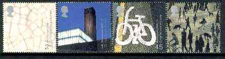 Great Britain 2000 Millennium Projects #05 - Art & Craft set of 4 unmounted mint SG 2142-45, stamps on , stamps on  stamps on tiles, stamps on ceramics, stamps on arts, stamps on museums, stamps on buildings, stamps on bicycles, stamps on lowry, stamps on millennium