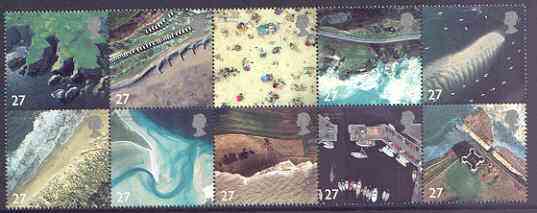 Great Britain 2002 Coastlines se-tenant block of 10 unmounted mint SG 2265-74, stamps on harbours, stamps on castles, stamps on maps