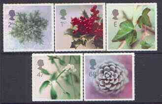 Great Britain 2002 Christmas - Plants self-adhesive set of 5 SG 2321-25, stamps on , stamps on  stamps on christmas, stamps on  stamps on self adhesive, stamps on  stamps on flowers