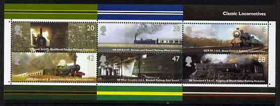 Great Britain 2004 Classic Locomotives perf m/sheet containing complete set of 6 unmounted mint SG MS 2423, stamps on , stamps on  stamps on railways