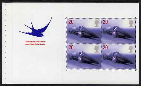 Booklet Pane - Great Britain 1998 British Land Speed Record Holders - Donald Campbell in Bluebird 20p P14.5 x 13.5 booklet pane of 4 unmounted mint, as SG 2059a