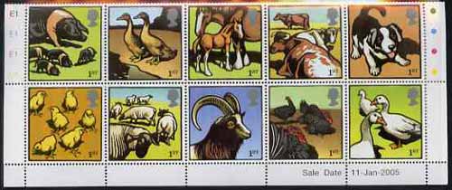 Great Britain 2005 Farm Animals perf set of 10 unmounted mint SG 2502-11, stamps on , stamps on  stamps on animals, stamps on  stamps on pigs, stamps on  stamps on swine, stamps on  stamps on ovine, stamps on  stamps on bovine, stamps on  stamps on geese, stamps on  stamps on chickens, stamps on  stamps on fowl, stamps on  stamps on horses, stamps on  stamps on cows, stamps on  stamps on dogs, stamps on  stamps on turkeys