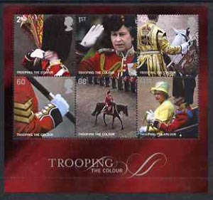 Great Britain 2005 Trooping the Colour perf m/sheet containing set of 6 unmounted mint, stamps on , stamps on  stamps on royalty, stamps on  stamps on militaria, stamps on  stamps on horses, stamps on  stamps on flags