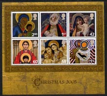 Great Britain 2005 Christmas perf m/sheet containing set of 6 unmounted mint, stamps on , stamps on  stamps on christmas, stamps on  stamps on self adhesive