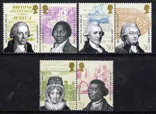 Great Britain 2007 Abolition of the Slave Trade perf set of 6 values (3 x se-tenant pairs) unmounted mint SG 2728-33, stamps on , stamps on  stamps on slavery, stamps on  stamps on personalities, stamps on  stamps on ships, stamps on  stamps on human rights