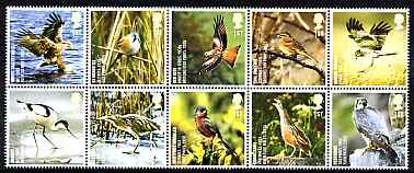 Great Britain 2007 Endangered Species - Birds se-tenant perf block of 10 unmounted mint SG 2764a, stamps on birds, stamps on  wwf , stamps on falcons, stamps on birds of prey, stamps on eagles